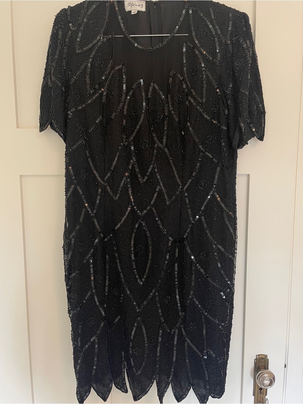 Stenay Vintage Silk Sparkly Beaded Floral Embroidery Knee Length Dress Cocktail